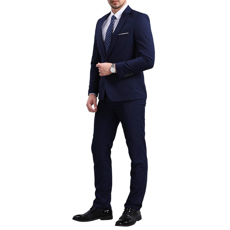 YFFUSHI Slim Fit 2 Piece Suit For Men One Button Casual/Formal/Wedding Tuxedo,Navy,Medium - Image 5